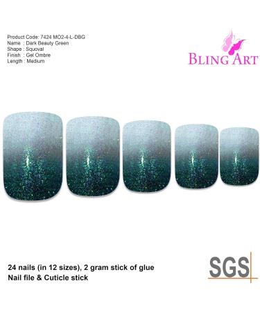 Shop Bling Art Black Green Gel Ombre French False Nails 24 Squoval Tips for Stunning Looks | International Shipping Available - Buy Online on GoSupps.com