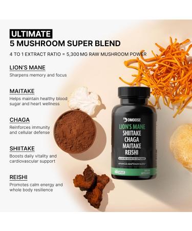 Lions Mane Mushroom Complex - 5300 mg Adaptogenic Blend for Memory Focus and Immune Support - 5 in 1 Lionsmane Chaga Maitake Shiitake and Reishi Extract Nootropic Mushroom Supplement Capsules Mushroom Complex 30 Servings - Buy Online on GoSupps.com