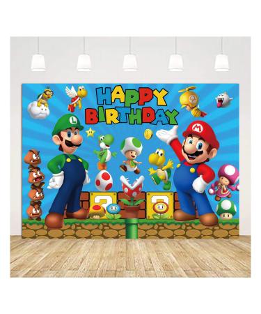 chaungda Super Mario Happy Birthday Banner Backdrops Game Gold Coin Party Supplies Photography Photo Backgrounds Sign Indoor Outdoor Yard Signs Decoration Kids Decor 5x3ft zf-2020967-5x3ft-fba