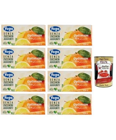 Italian Gourmet E.R. 8 x Yoga Succhi di Frutta Optimum Ace fruity flavour apple oranges carrots and lemons no added sugar refreshing drink 3 x 200 ml + Italian Gourmet Polpa di Pomodoro 400 g box