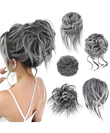 Fulang Hair 5/Pack hair part with rubber band large bun hair part wavy of course artificial hair hair tie women with hair updos hair extension messy bun hair parts (5 pieces/pack) (4/60)