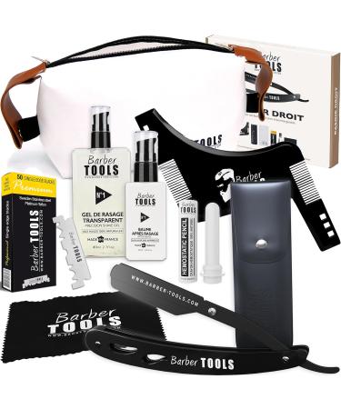 Premium Beard Shaving Set for Men | 50 Blades Guide Comb 80ml Shaving Gel & More | Professional Barber Tools - Black - Buy Online on GoSupps.com
