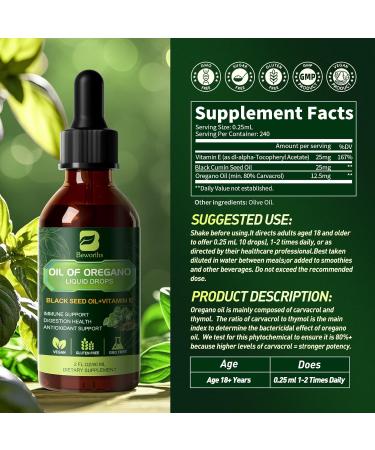B BEWOTHS Organic Oregano Oil Drops | Oil of Oregano with Black Seed Oil Vitamin E 80% Carvacrol Oregano Drops for Immune Antioxidant Gut Detox Cleanser Support - Non-GMO Vegan (240-day Supply) Original 2 Fl Oz (Pack o  - Buy Online on GoSupps.com