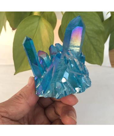 Natural Crystal Rough Sky Blue Flame Halo Quartz Cluster Specimen Can be Used for (Size : 120-140g)
