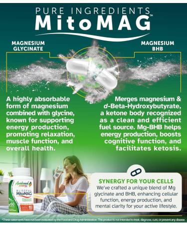 Blissful MitoMag 300mg Elemental Magnesium Complex: Mg Glycinate Mg BHB - Sleep Muscles Mood Energy Cognitive Focus Calm All Natural USA Made No Additives 60 Vegan Capsules Supplement - Buy Online on GoSupps.com