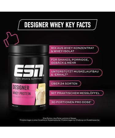 ESN Designer Whey Protein Vanilla Milk 908g - 23g Protein per Serving Muscle Building Tested Quality Made in Germany - Buy Online on GoSupps.com
