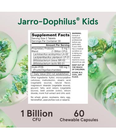 Jarrow Formulas Jarro-Dophilus Kids Probiotic - Sugar-Free Raspberry, 1 Billion Live Bacteria, 60 Chewable Tablets - Buy Online on GoSupps.com