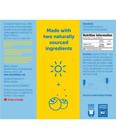 Baby Ddrops 10g 60 Drops | Daily Vitamin D3 Supplement for Infants & Children | Supports Teeth & Bone Health | Non-GMO & Allergy-Friendly - Buy Online on GoSupps.com