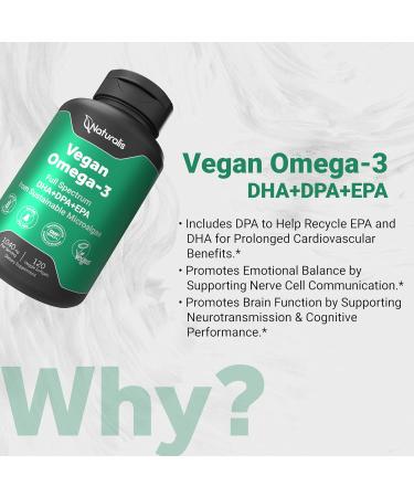 Naturalis Vegan Omega 3 DHA EPA & DPA from Algae | Vegan Society Certified Sustainably Sourced True Full Spectrum | 120 Veggie Softgels (Carrageenan Free) 120 Count (Pack of 1) - Buy Online on GoSupps.com
