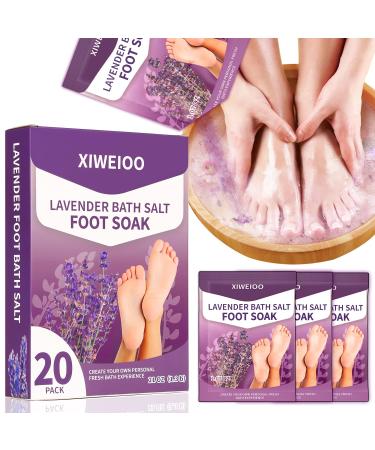 Foot Soak Salts with Epsom Salt for Soaking Lavender Pedicure Foot Bath- 20 Pack Bath sea Salts Foot spa Products kit 21 oz