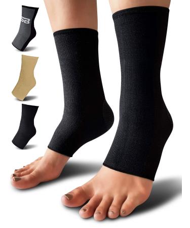 SB SOX Compression Ankle Brace (Pair)  Great Ankle Support That Stays in Place  For Sprained Ankle and Achilles Tendon Support  Perfect Ankle Sleeve for Sports, Any Use Solid - Black Medium