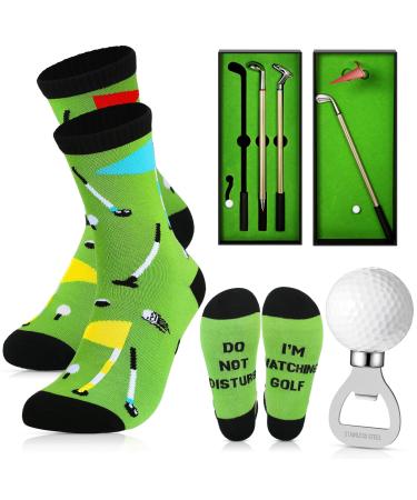 Yaomiao 3 Set Mini Golf Pen Gift Set Golf Gifts for Men Cool Office Gadgets Desk Accessories Golf Socks Golf Ball Bottle Opener Mini Desktop Golf for Dad Coworkers Adult