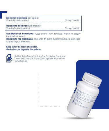 Pure Encapsulations Vitamin D3 25 mcg (1 000 IU) - Supplement to Support Bone Joint & Immune Health - With Premium Vitamin D - 250 Capsules - Buy Online on GoSupps.com
