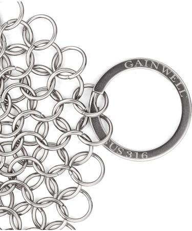 GAINWELL Stainless Steel Chainmail Scrubber Set - 4in Cast Iron Cleaner with Wood Scrub Brushes - Buy Online on GoSupps.com