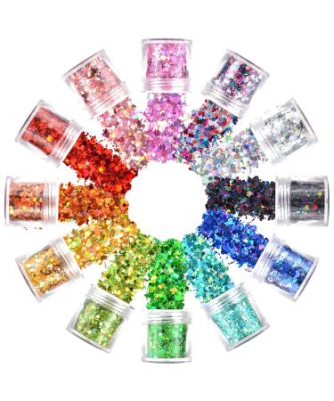 Warmfits Holographic Face Glitter 12 Colors Total 120g Face Body Eye Hair Nail Festival Chunky Holographic Glitters Different Shapes Stars Hexagons Heart Circle