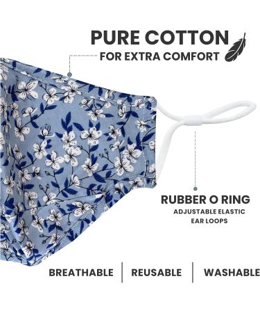 Washable Floral Face Masks for Women with Nose Wire | 3 Layers Cotton | Filter Pocket | Adjustable Ear Loops | Pack of 2 - Buy Online on GoSupps.com