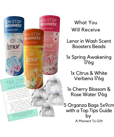 Lenor in Wash Scent Boosters Beads Spring Awakening Citrus White Verbena & Cherry Blossom Rose Water 176g bundled with 5xOrganza Bags & Top Tips - Buy Online on GoSupps.com
