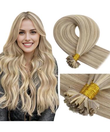 LAAVOO Bonding Extensions - Real Hair U Tips Hot Fusion 35cm Goldblond & Medium Blond Highlights - Keratin Bonded 1g/S 50g #16/22 - Buy Online on GoSupps.com