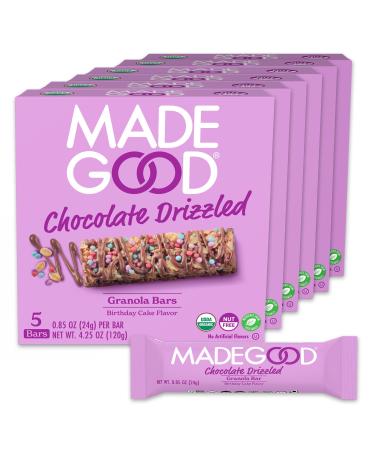MadeGood Birthday Cake Chocolate Drizzled Granola Bars - gluten-free Granola Bar Snacks - 6 Boxes, 30 Ct