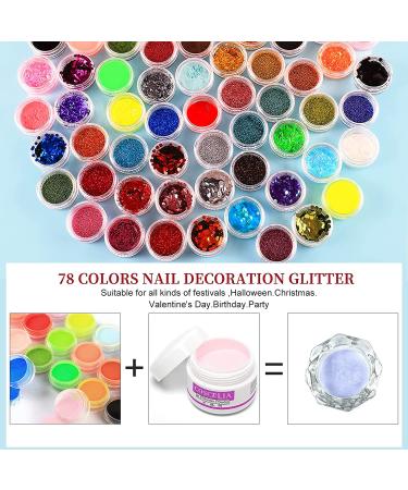 Acrylic Nail Kit with 78 Colors of Glitter Acrylic Powder and Liquid Monomer, Nail Tips and Acrylic Nail Brush Nail Art Tools for Nail Extension and Decoration 3D Manicure DIY Acrylic Nails 2 - Buy Online on GoSupps.com