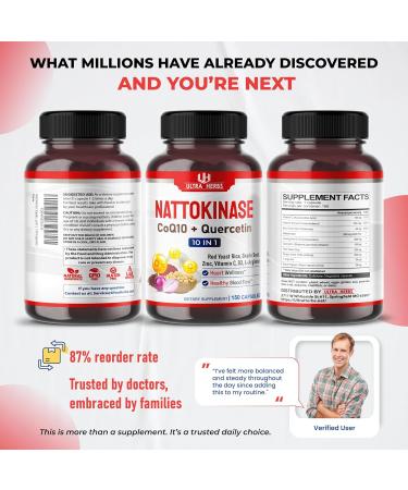 Nattokinase Supplement 4000FU, Enriched with CoQ10, Red Yeast Rice, Quercetin, Grade Seed, Zinc - Heart Wellness & Circulatory Support | 150 Capsules 150-day supply (pack of 1) - Buy Online on GoSupps.com