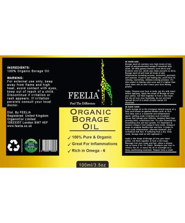 Feelia Organic Borage Oil - Cold Pressed, Rich in Omega 6 - 100ml - Buy Online on GoSupps.com