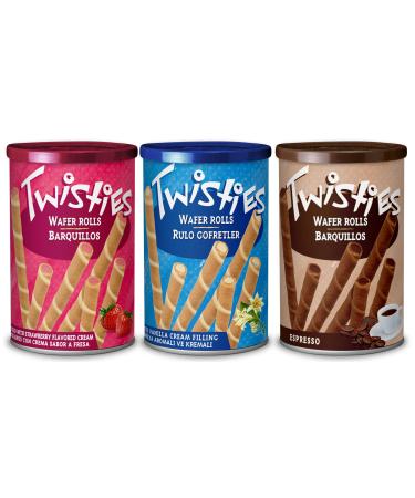3x 400g Wafer Rolls Selection - VANILLA ESPRESSO & STRAWBERRY cream filled wafer rolls