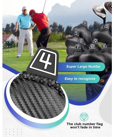 10pcs Black Leather Iron Golf Head Club Set Covers for Callaway, Taylormade, Ping, Cobra - RH and LH Compatible - Buy Online on GoSupps.com