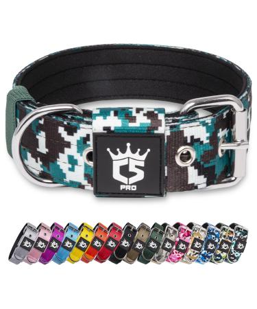 Tspro Tactical dog collar 3.8 cm wide dog collar military standard strong dog collar thick dog collar dog collar with stable metal buckle (Camo Cyan-L) L-neck size (adjustable 52cm-60cm) camouflage pattern cyan