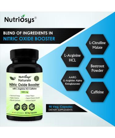 Naturals Nitric Oxide 1400mg Pre Workout L-Arginine L-Citrulline Caffeine | Boost Muscle Growth Stamina & Energy | 90 Veg Capsules - Buy Online on GoSupps.com
