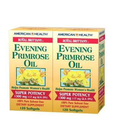 American Health Royal Brittany Evening Primrose Oil Softgels, 2 Pack - Promotes Women's Health - Nutritional Support for Women With PMS - Non-GMO, Gluten-Free - 1300 mg, 120 Count, 240 Total Servings