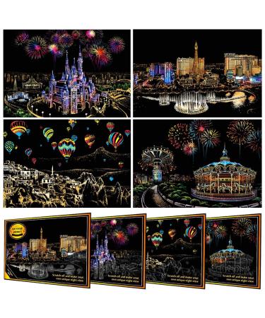 Scratch Paper Rainbow Painting Sketch Pads DIY Art Craft Night View Scratchboard for Adults and Kids - 4 Packs 16 X 11.2 Inches 11.2*16inch A - Buy Online on GoSupps.com