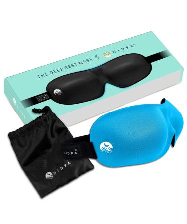 Nidra Sleep Mask for Women and Men Blackout Eye Mask for Longer Deep Rest 3D Comfort Contoured for Side Sleepers Lightweight and Soft Light Blocking for Travel Yoga Sleeping - Blue