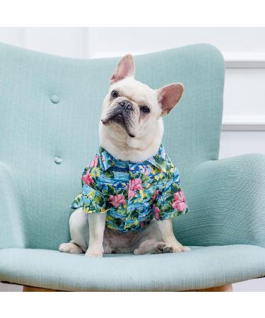 EXPAWLORER Dog Hawaiian Shirt - Breathable Cotton Polo T-Shirt for Small Dogs - Floral & Sea Island Pattern Summer Clothes - Buy Online on GoSupps.com