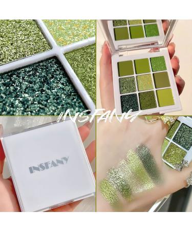 Profusion Green Eyeshadow Palette - 9 Colors Matte Shimmer Eye Shadow | High Pigmented & Waterproof | Long Lasting Glitter Makeup Palette - Includes 2 Eyeshadow Brushes - Buy Online on GoSupps.com