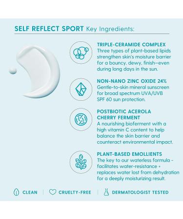 Kinship Self Reflect Sport SPF 60 Facial Sunscreen - Triple Ceramide Hydrating Moisturizer with Reef Safe Non-Nano Zinc Oxide, 1.7 oz - Buy Online on GoSupps.com