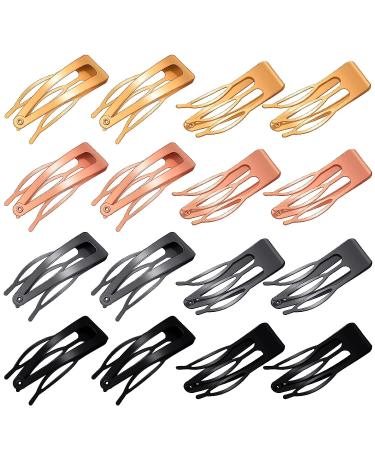 32 Pieces Snap Hair Clips Double Grip Hair Clips Metal Snap Clips for Hair Snap Hair Barrettes for Women (Black Rose Gold Gold Gun Black)