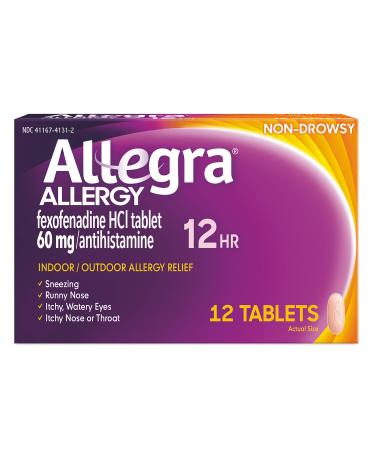 Allegra Adult 12HR Non-Drowsy Antihistamine, 12 Tablets, Fast-acting Allergy Symptom Relief, 60 mg 12 Count (Pack of 1)