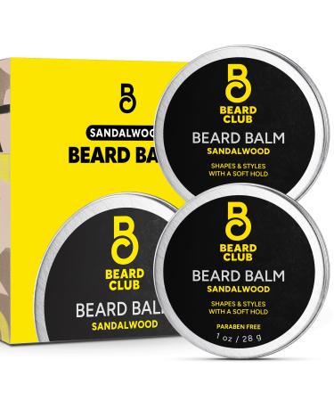 The Beard Club Sandalwood Beard Butter - Men's Leave-In Conditioning Balm Softener and Moisturizer for Styling and Care - 2oz Sandalwood Balm - 2PK