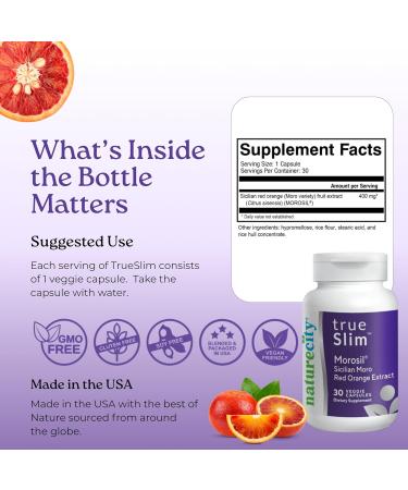 NatureCity True-Slim Morosil Weight Management Capsules | 400mg Sicilian Blood Orange Extract | Supports Reduction of Belly Fat & Waist Size | 60 Veggie Capsules | Non-GMO Gluten-Free | Made in USA 60 Capsules - Buy Online on GoSupps.com