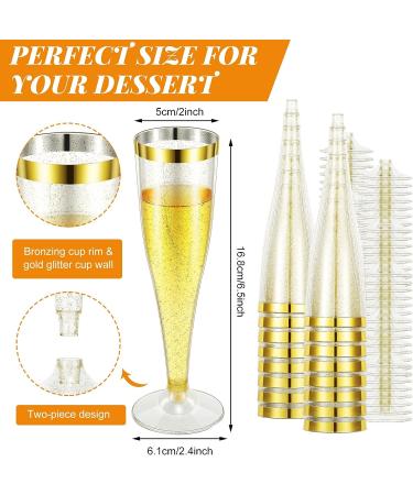 60 Pcs 5oz Gold Glitter Plastic Champagne Flutes - Disposable Wedding Party Toasting Glasses - Buy Online on GoSupps.com