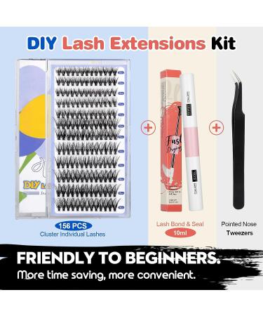 DIY Lash Extension Kit: 156 Pcs Individual Lashes with Strong Hold Bond, Tweezers & Seal - 30D-0.07D 9-16MM Cluster Eyelash Extensions Kit for Home Use - Buy Online on GoSupps.com