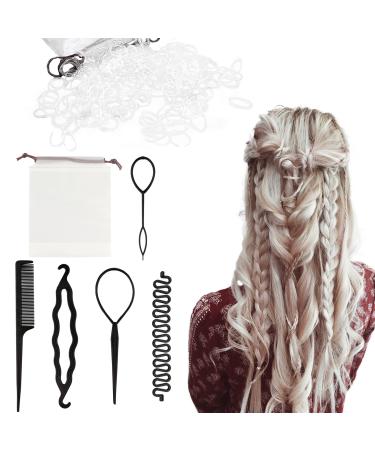 Beauty.H.C 1000Pcs Clear Elastic Hair Ties  Small Rubber Bands  Soft Hair Elastics Bands for Kid Braids  Including Hair Braiding Tool Sets