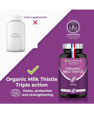 Organic Milk Thistle - Pure Seed Powder Excipient Free - Triple Action Liver Supplement: Detoxify Protect & Strengthen - 120 Vegan Capsules - High Strengh - French Expertise - Nutrimea - Buy Online on GoSupps.com