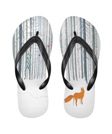 Mnsruu flip-flops with a winter forest landscape fox animals for home hotel spa bedroom travel xxl for men and women xx large multi-colored