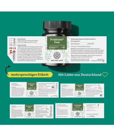 Nature Love Probiona Fem - Vegan Lactic Acid Bacteria for Women's Intimate Health | 30 Capsules with 5 Cultures: Rhamnosus Acidophilus Crispatus Casei & Fermentum - Laboratory Tested - Buy Online on GoSupps.com