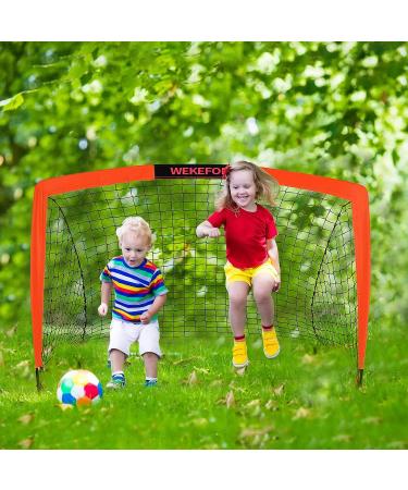 WEKEFON Set of 2 Portable 3.6'x2.7' Soccer Goals with Carry Bag - Foldable Pop Up Net for Kids and Youth Soccer Practice in Orange - Buy Online on GoSupps.com