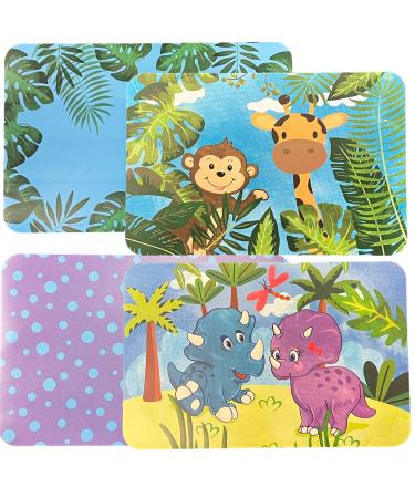 CounterArt Dinosaurs & Jungle Set Reversible Easy Care Flexible Plastic Placemat 4 Pack 2 of Each Made in The USA
