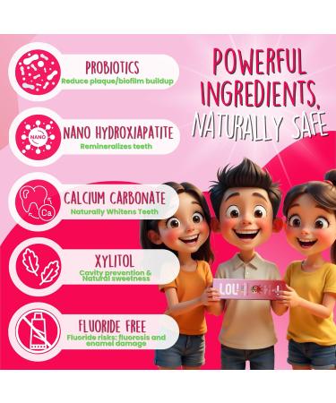 LOL Kids Toothpaste | Fluoride Free 4-Flavors Pack | Nano Hydroxyapatite Toothpaste Probiotics Vitamins A C E | Safe if Swallowed No SLS | 1 Strawberry 1 Melon Flavor 1 Peppermint 1 Cinnamon - Buy Online on GoSupps.com
