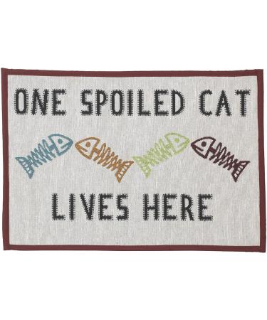 PetRageous 10219 One Spoiled Cat Tapestry Cat Non-Skid Machine Washable Placemat for Pet Feeding Stations with Rubber Backing 13-Inch by 19-Inch for Cats, Off-White